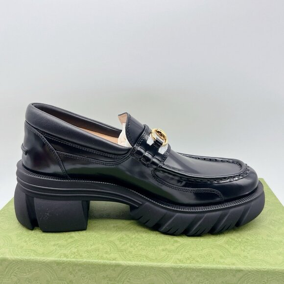 GUCCI Horsebit Creeper Loafers Platform Black Sylke Leather Wms EU 40.5 US 10.5 - Picture 11 of 15